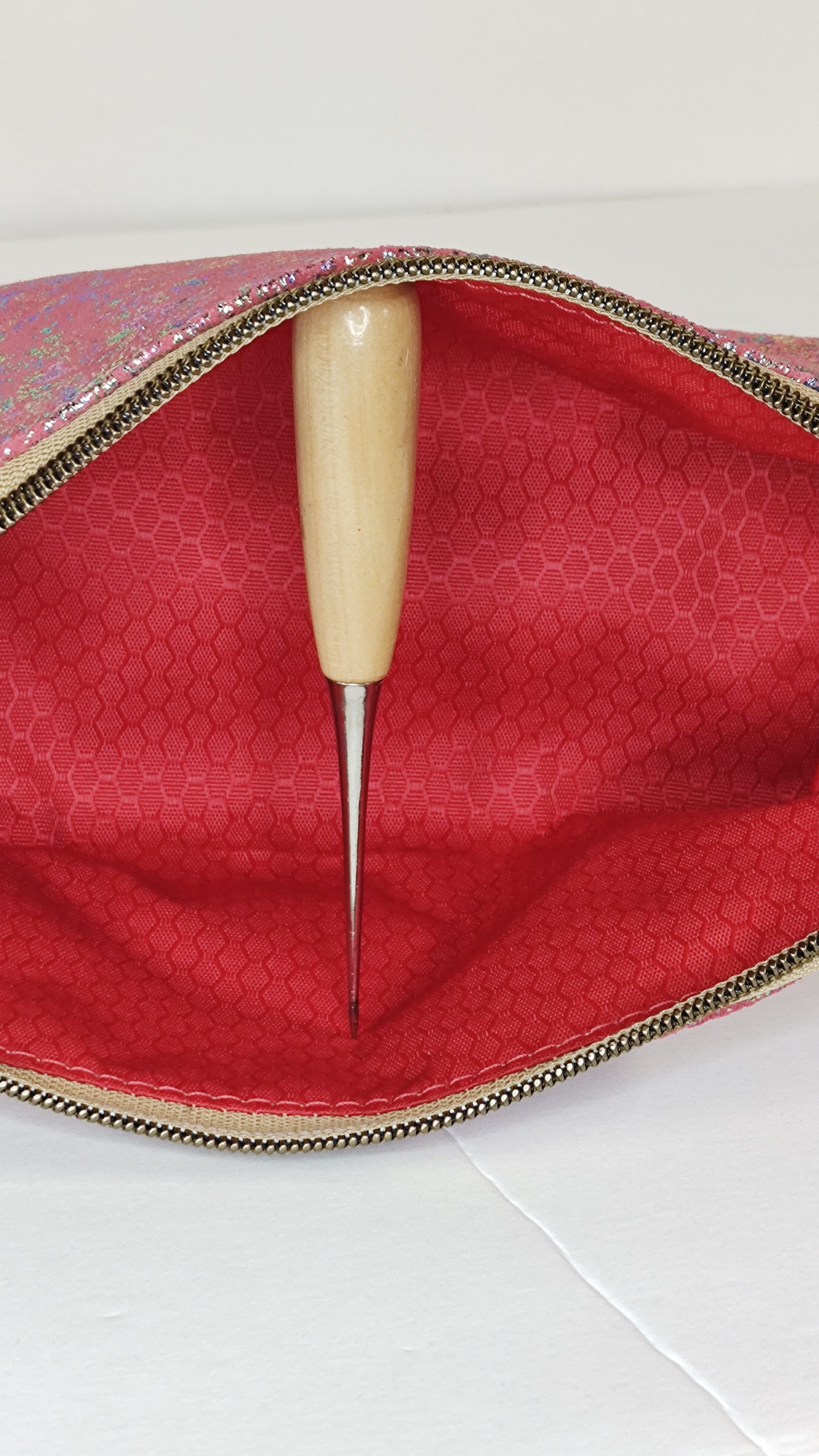 Rose gold suede leather cosmetic pouch