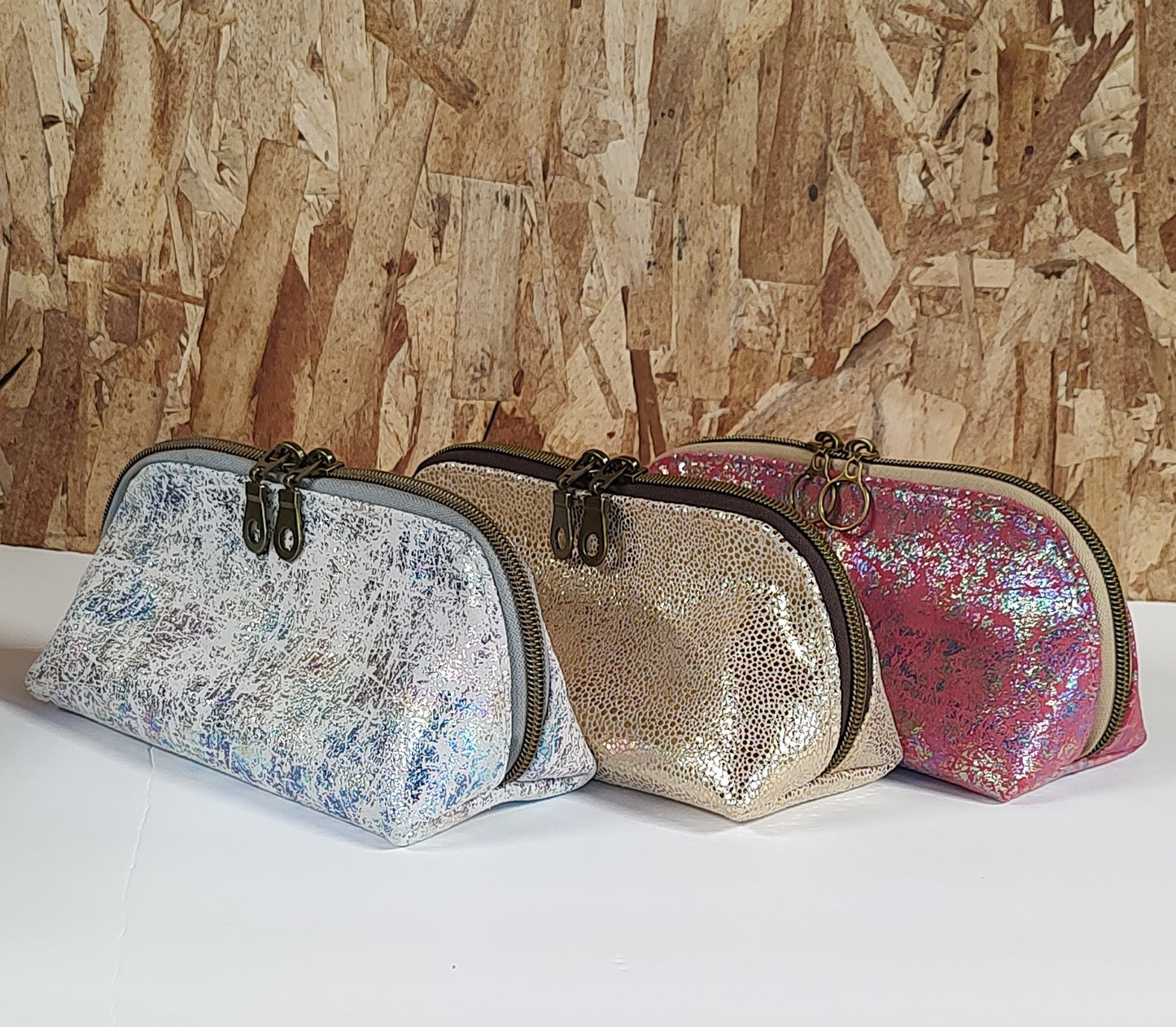 Beige suede cosmetic pouch