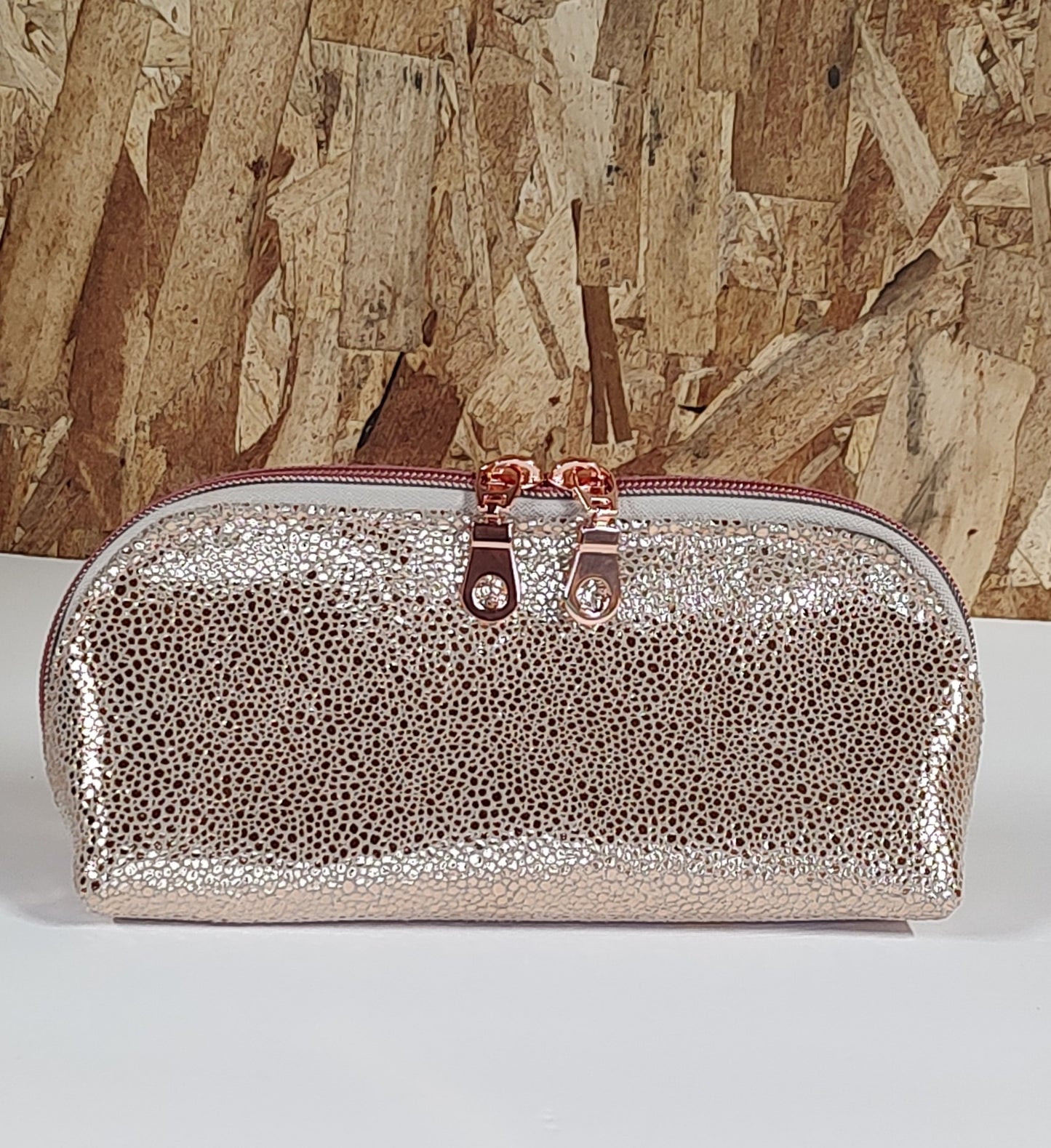 Rose gold suede leather cosmetic pouch