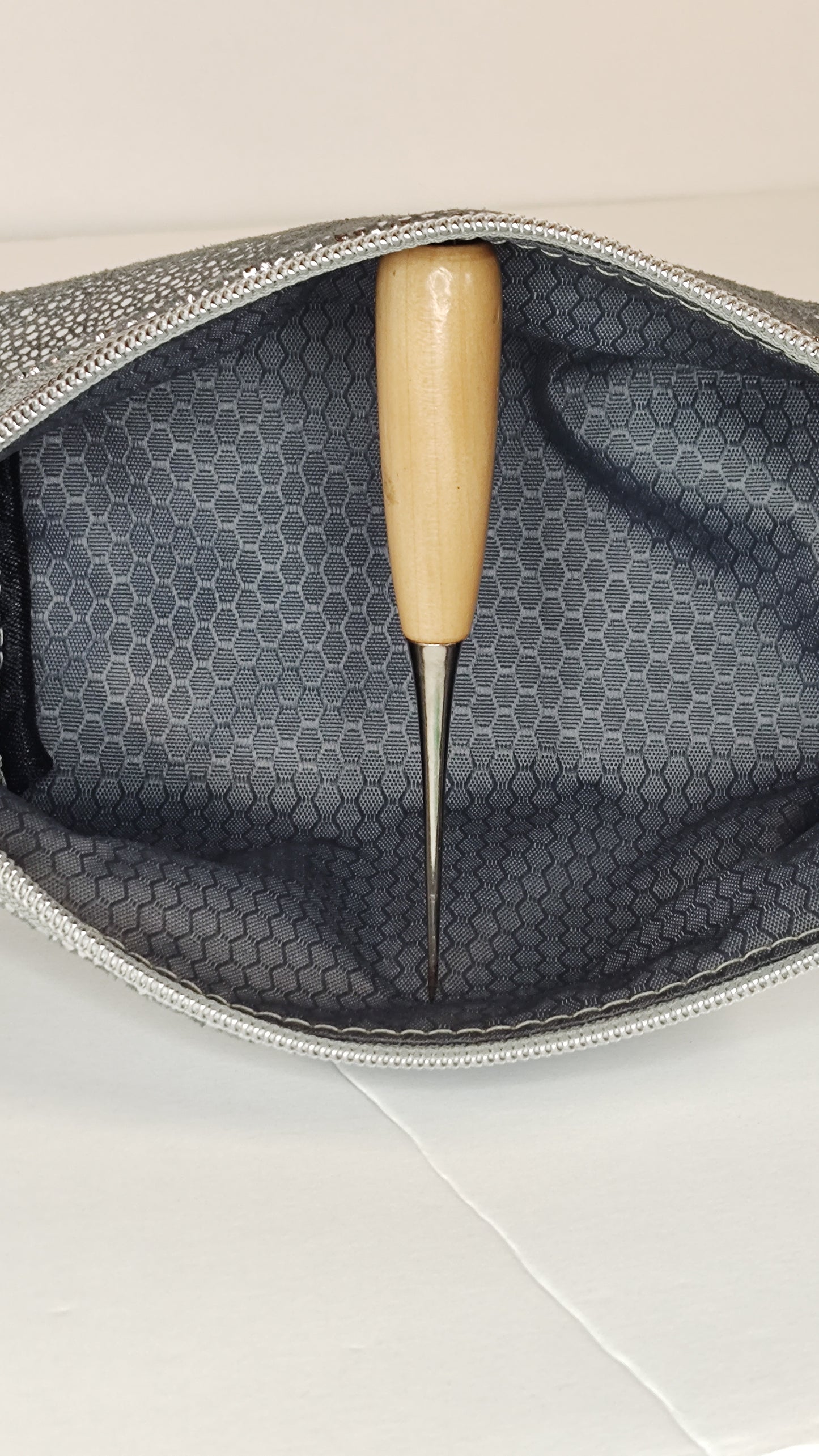 Lavender suede leather cosmetic pouch