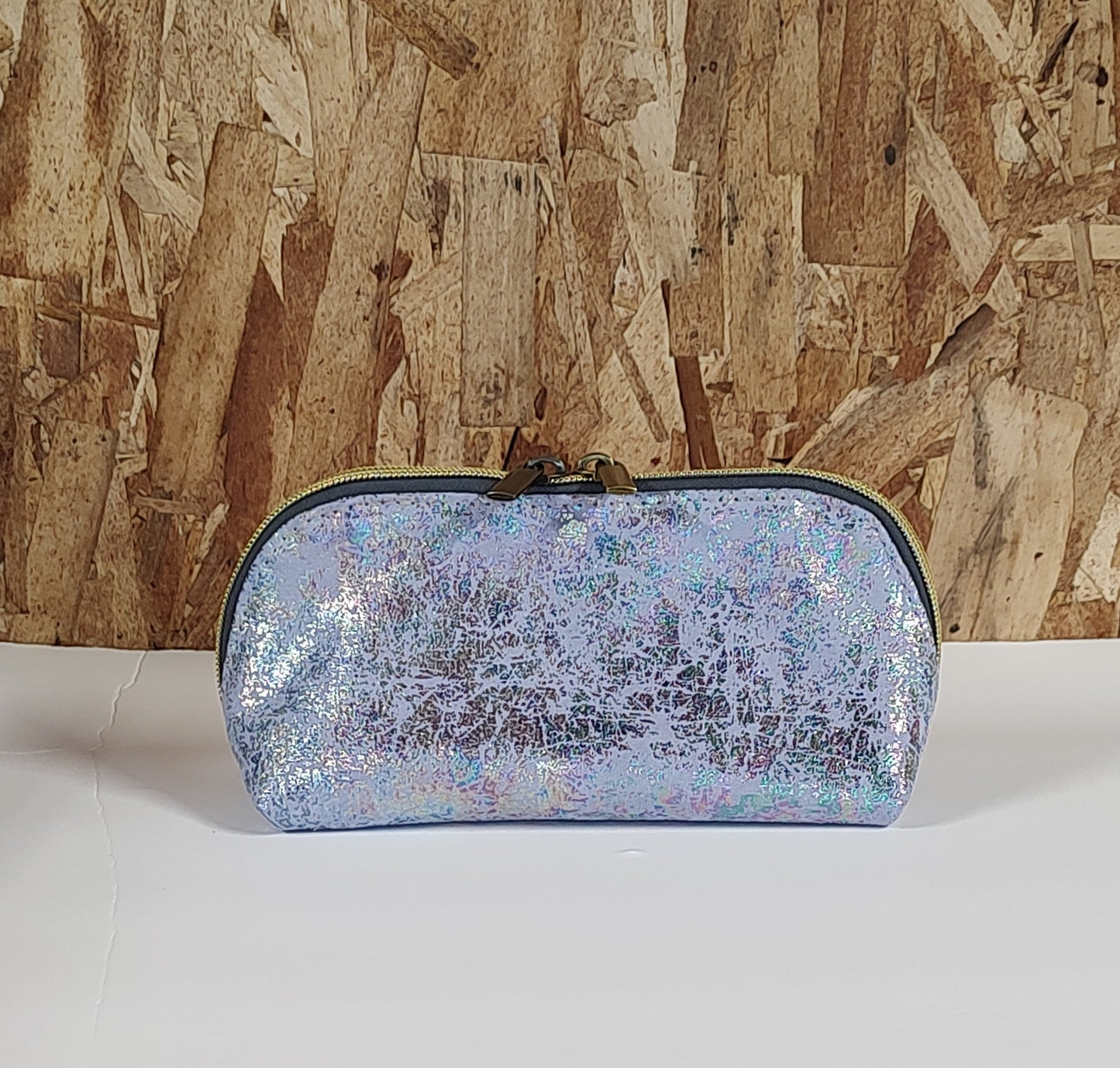 Lavender suede leather cosmetic pouch