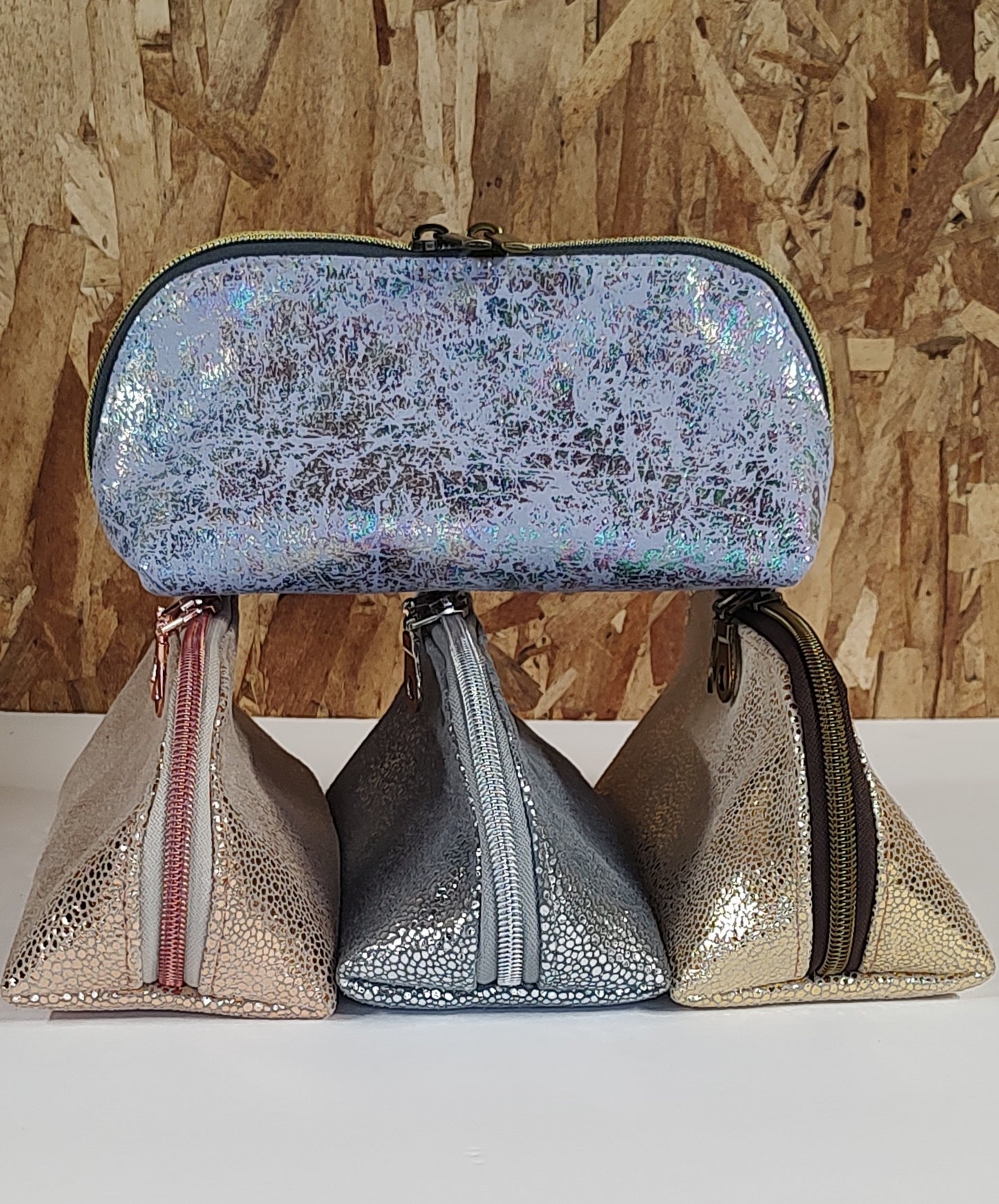 Lavender suede leather cosmetic pouch
